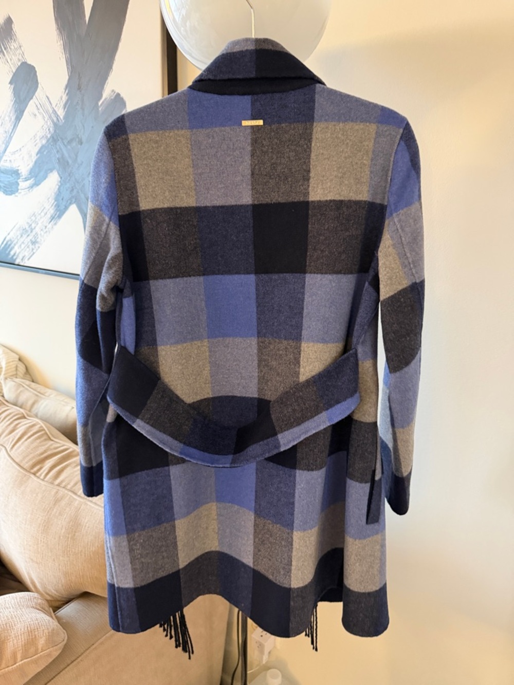 DKNY Blue and Gray Plaid Fringe Coat - Picture 3 of 3